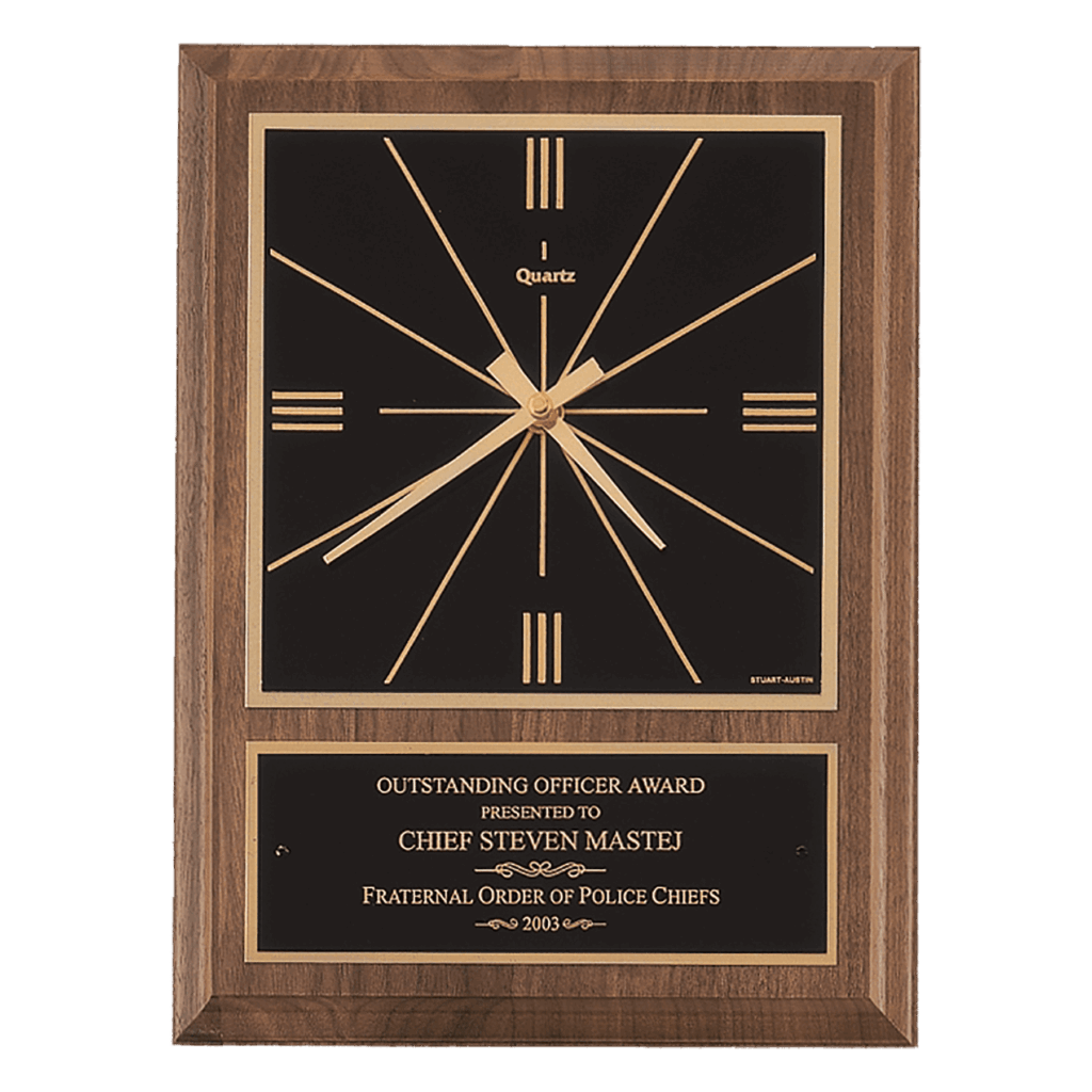 9" x 12" American Walnut Square Face Quartz Clock with Black Plate