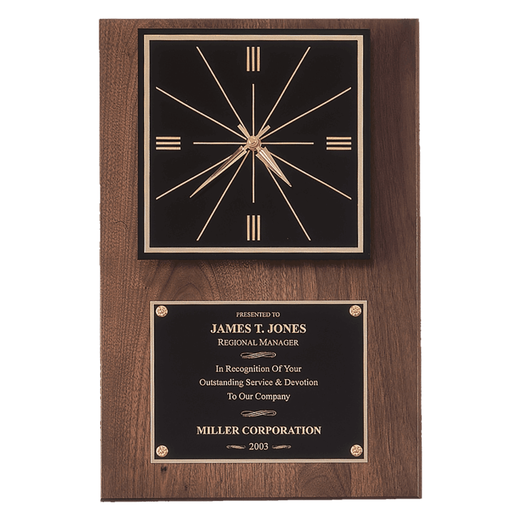 12" x 18" American Walnut Quartz Clock with Black Plate/Hangs Vertical or Horizontal