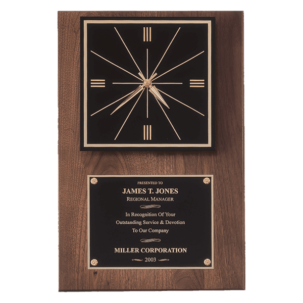12" x 18" American Walnut Quartz Clock with Black Plate/Hangs Vertical or Horizontal