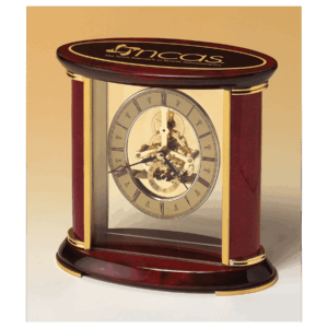 7" x 9" Skeleton Clock w/Sub-Second Dial, Brass Finish Movement, Rosewood Piano Accents, Plate