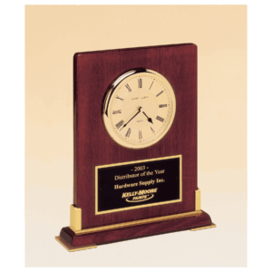 8 3/8" x 10" Desktop Clock, Rosewood Piano Finish Wood with Gold Metal Accents with Black Plate