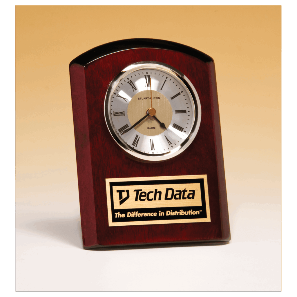 5" x 7" Rosewood Piano Finish Clock, Diamond Spun Dial,Three Hand Movement with Black Plate