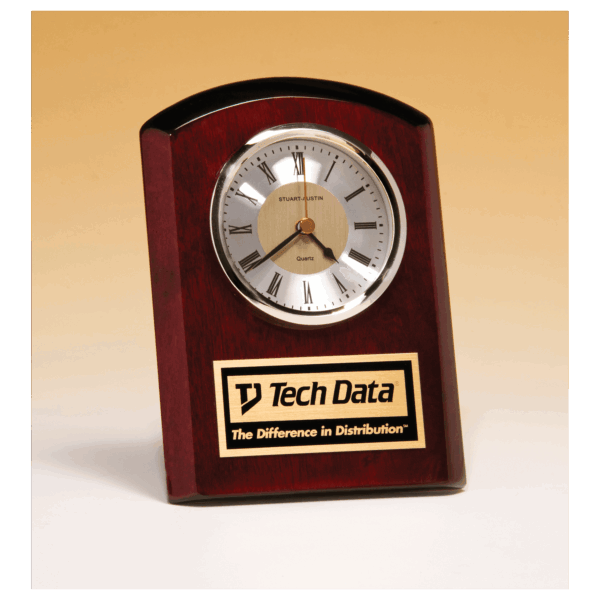 5" x 7" Rosewood Piano Finish Clock, Diamond Spun Dial,Three Hand Movement with Black Plate