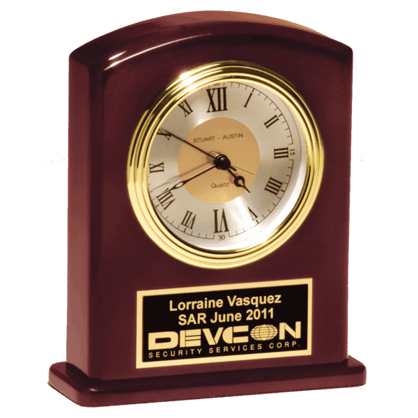 5 1/4" x 6 3/4" High Gloss Rosewood Finish Clock, Diamond Spun Dial, 3 HandMovement with Black Plate