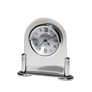 6 1/8" x 6" Desk Clock with Beveled Glass Upright, Silver Metal Base, 3 Hand Movement-No Black Plate