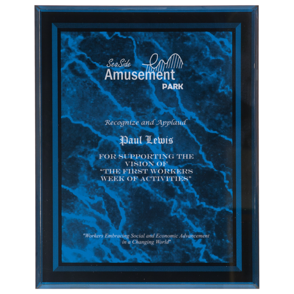 9" x 11" Blue Marble Border Clear-Plaq Acrylic