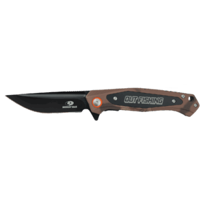 Bison River 4 1/2" Brown Camo Everyday Carry Knife with Laserable Black Anodized Aluminum Plate-Official Mossy Oak Country Roots Camo Pattern