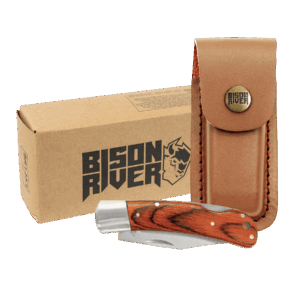 Bison River 4" Wood Folding Knife with Leather Sheath
