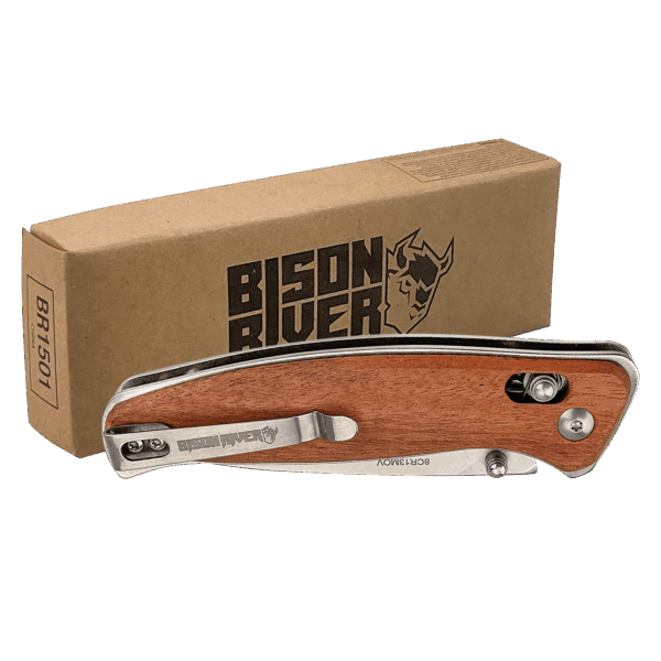 Bison River 4 1/2" Wood Button Lock Folding Knife