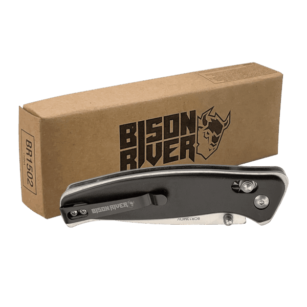 Bison River 4 1/2" Black Button Lock Folding Knife with Clip