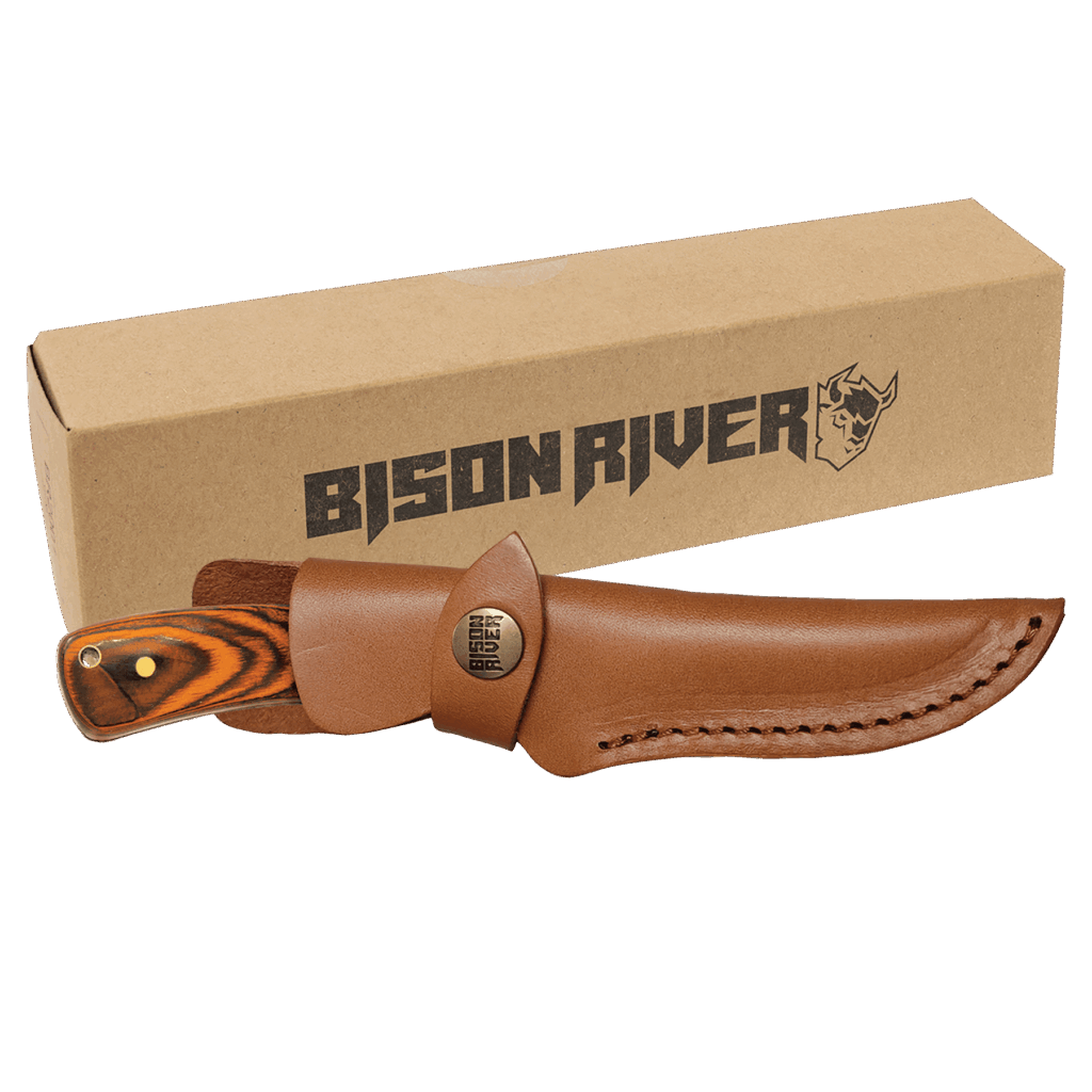 Bison River 7 3/4" Fixed Blade Wood Knife with Leather Sheath