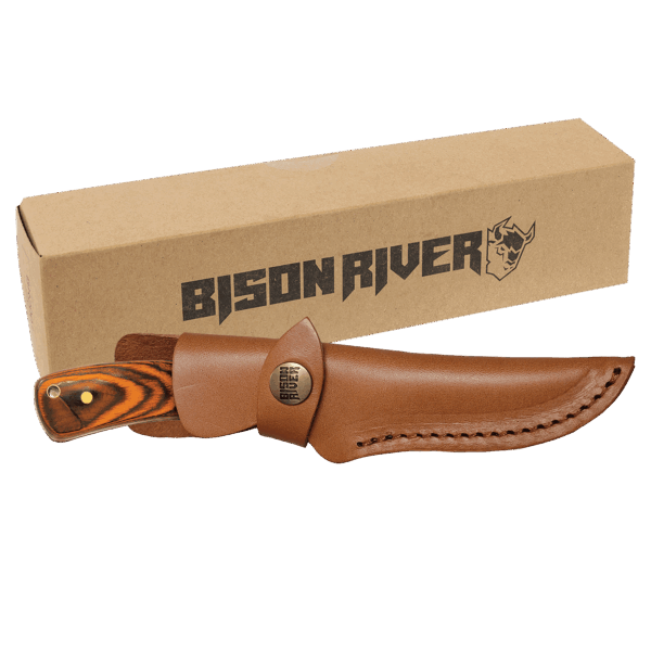 Bison River 7 3/4" Fixed Blade Wood Knife with Leather Sheath