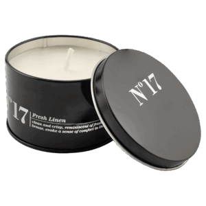 5.3 oz. Crisp Linen Candle in a Black Metal Tin
