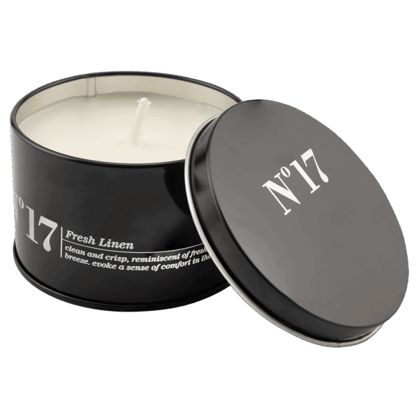5.3 oz. Crisp Linen Candle in a Black Metal Tin