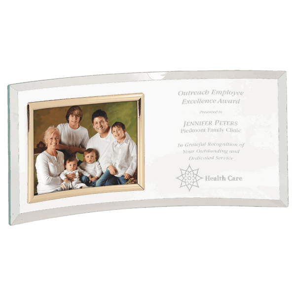 12" x 5 1/2" Jade Glass Crescent with 5" x 3 1/2" Picture Frame