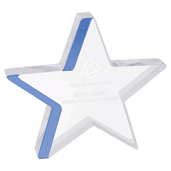 6 3/4" x 6" Star Acrylic with Blue Edge