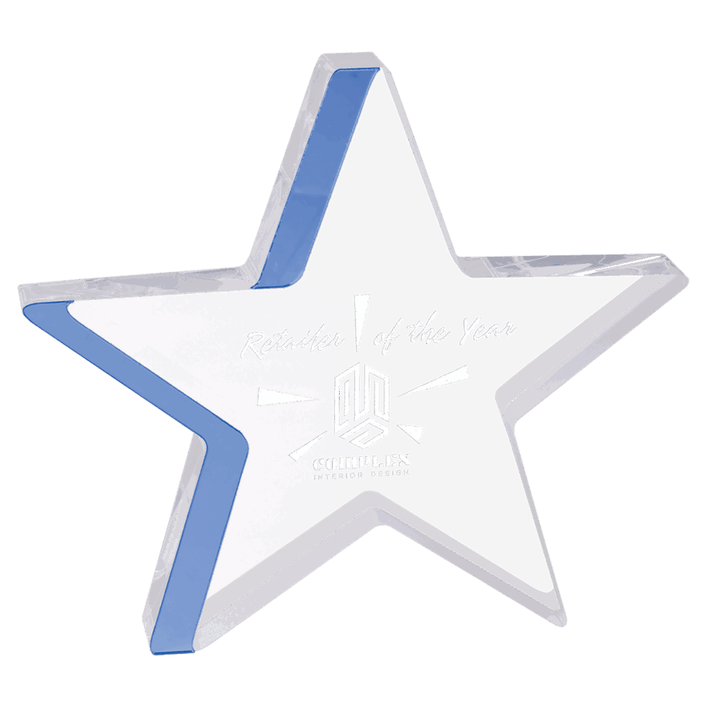 7 3/4" x 7" Star Acrylic with Blue Edge