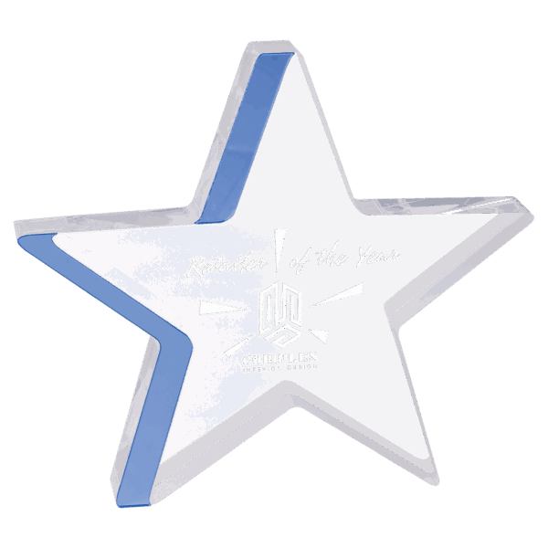 7 3/4" x 7" Star Acrylic with Blue Edge