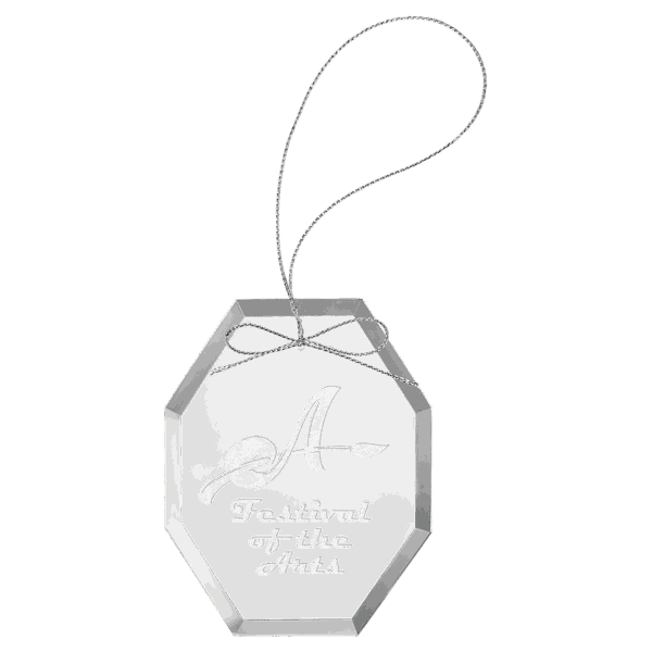 3 3/4" Clear Octagon Glass Ornament with Silver String