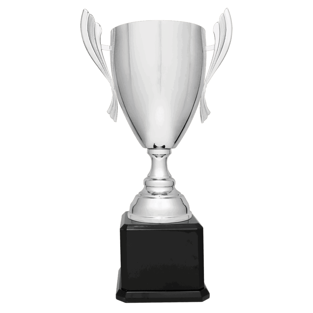 22" Silver Completed Metal Cup Trophy on Black Royal Piano Finish Base