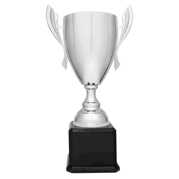 22" Silver Completed Metal Cup Trophy on Black Royal Piano Finish Base