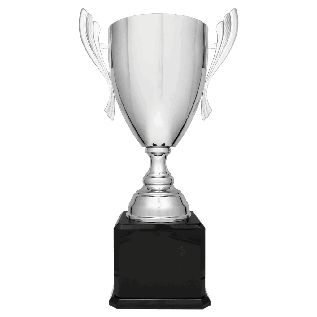 24 3/4" Silver Completed Metal Cup Trophy on Black Royal Piano Finish Base