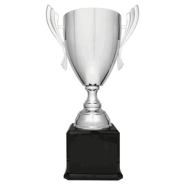 24 3/4" Silver Completed Metal Cup Trophy on Black Royal Piano Finish Base