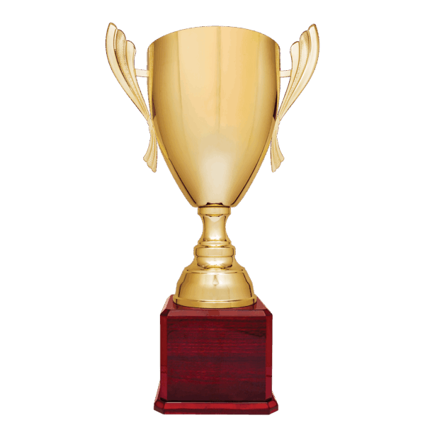 26 1/2" Gold Completed Metal Cup Trophy on Rosewood Royal Piano Finish Base