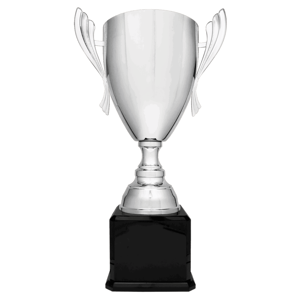 26 1/2" Silver Completed Metal Cup Trophy on Black Royal Piano Finish Base