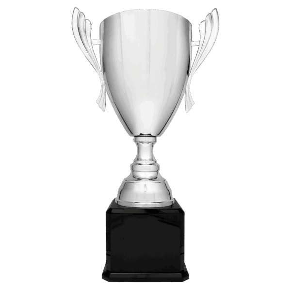 26 1/2" Silver Completed Metal Cup Trophy on Black Royal Piano Finish Base