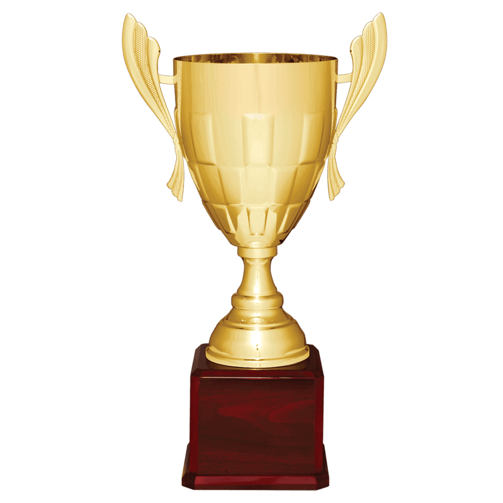 22" Gold Completed Metal Cup Trophy on Rosewood Royal Piano Finish Base