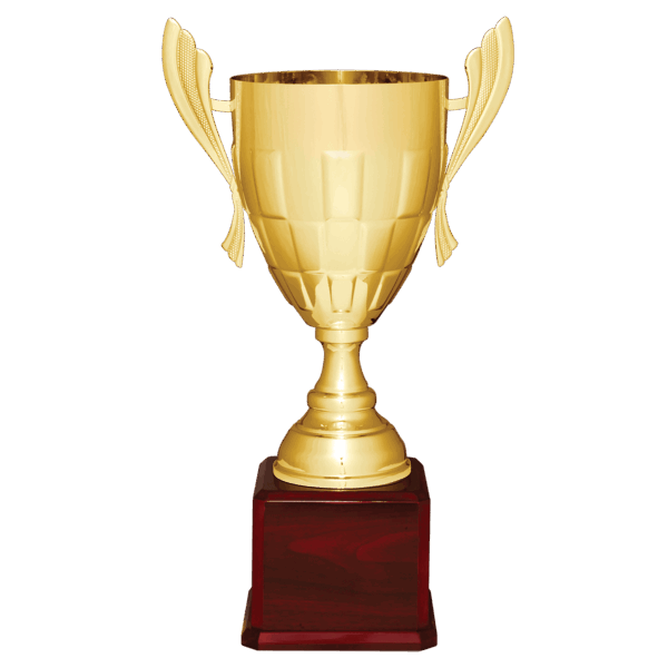 22" Gold Completed Metal Cup Trophy on Rosewood Royal Piano Finish Base