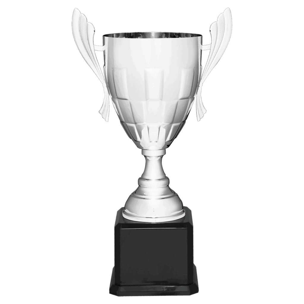 22" Silver Completed Metal Cup Trophy on Black Royal Piano Finish Base