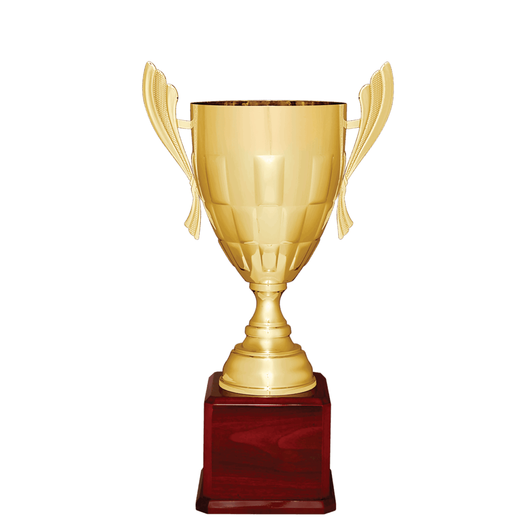 24 3/4" Gold Completed Metal Cup Trophy on Rosewood Royal Piano Finish Base