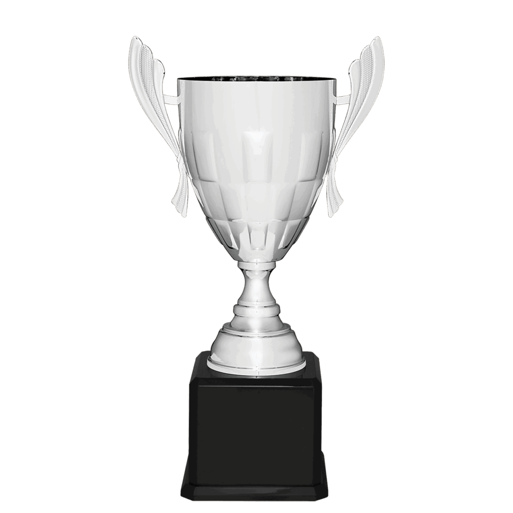 24 3/4" Silver Completed Metal Cup Trophy on Black Royal Piano Finish Base