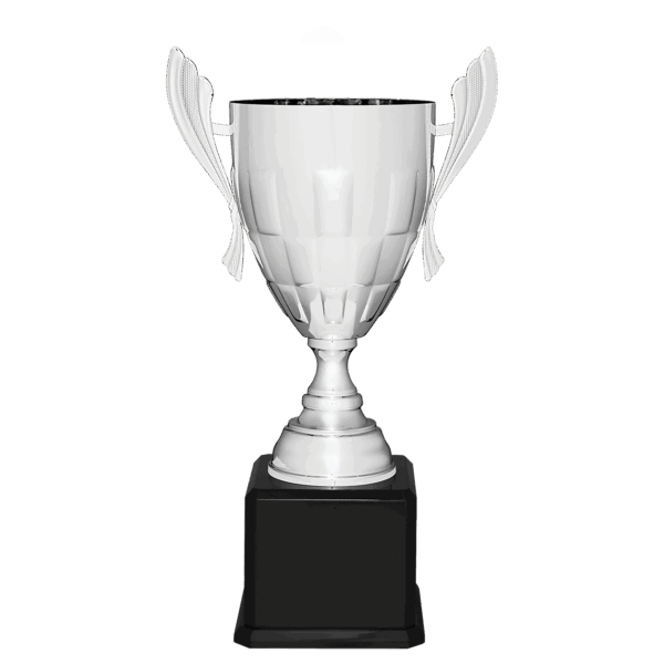 24 3/4" Silver Completed Metal Cup Trophy on Black Royal Piano Finish Base