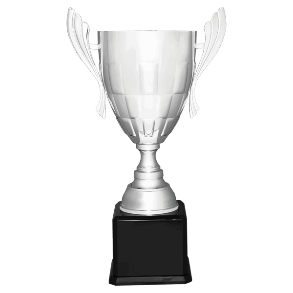 26 1/2" Silver Completed Metal Cup Trophy on Black Royal Piano Finish Base