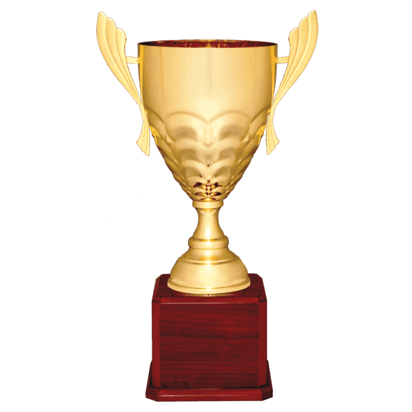 21" Gold Completed Metal Cup Trophy on Rosewood Royal Piano Finish Base