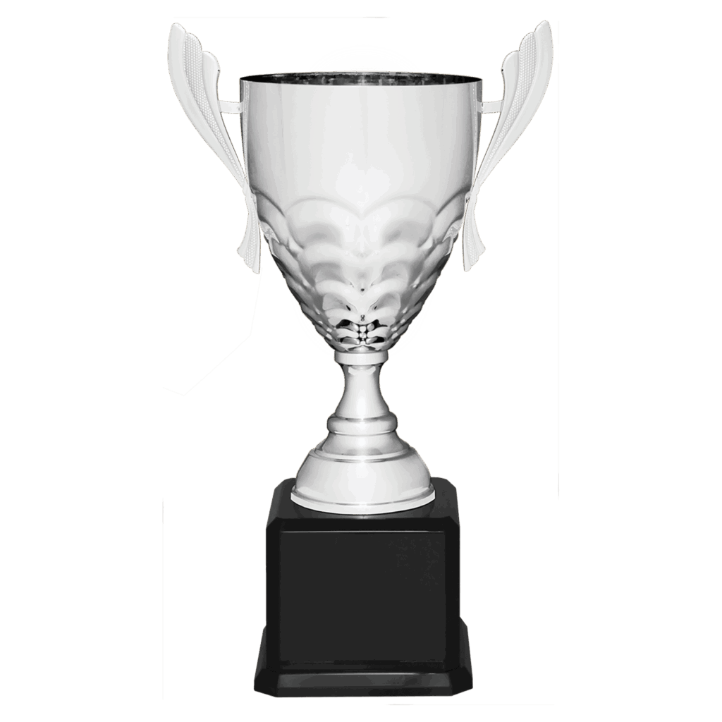 21" Silver Completed Metal Cup Trophy on Black Royal Piano Finish Base