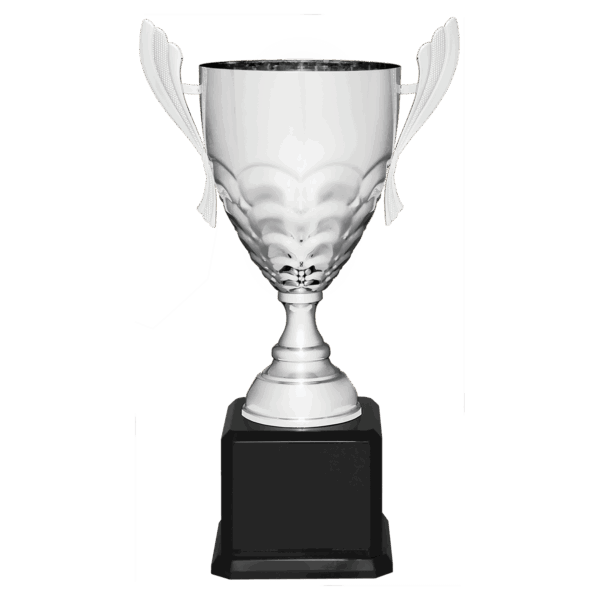 21" Silver Completed Metal Cup Trophy on Black Royal Piano Finish Base
