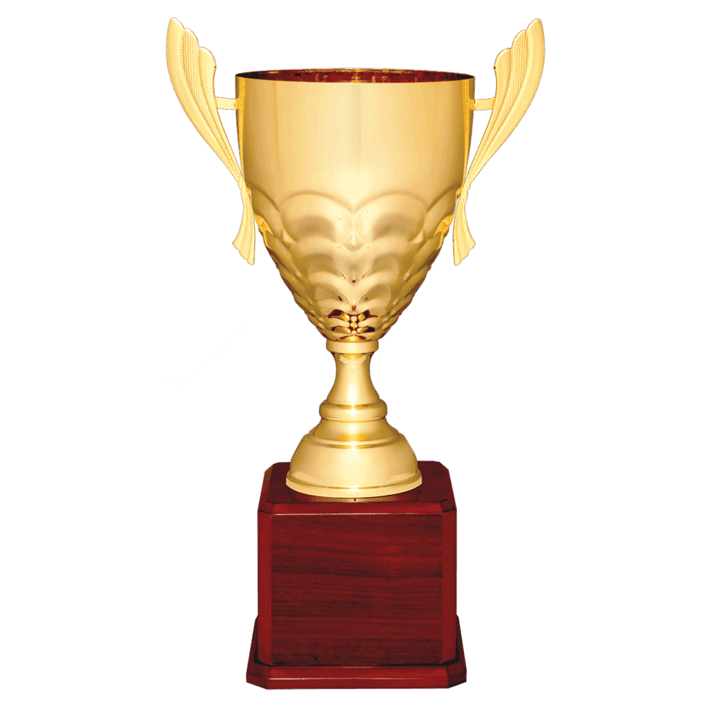 23 1/2" Gold Completed Metal Cup Trophy on Rosewood Royal Piano Finish Base