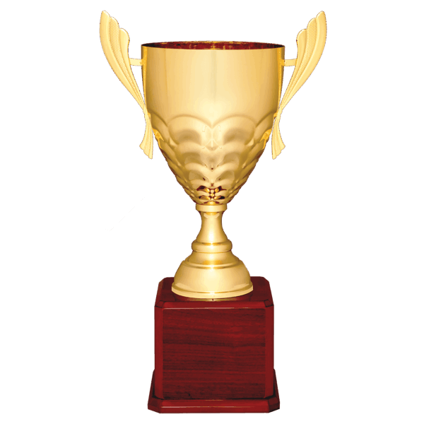 23 1/2" Gold Completed Metal Cup Trophy on Rosewood Royal Piano Finish Base