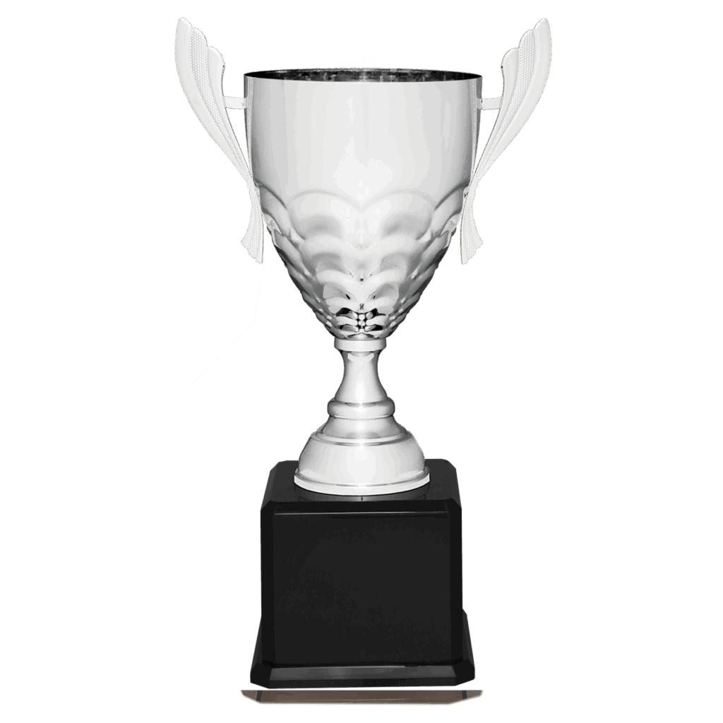23 1/2" Silver Completed Metal Cup Trophy on Black Royal Piano Finish Base
