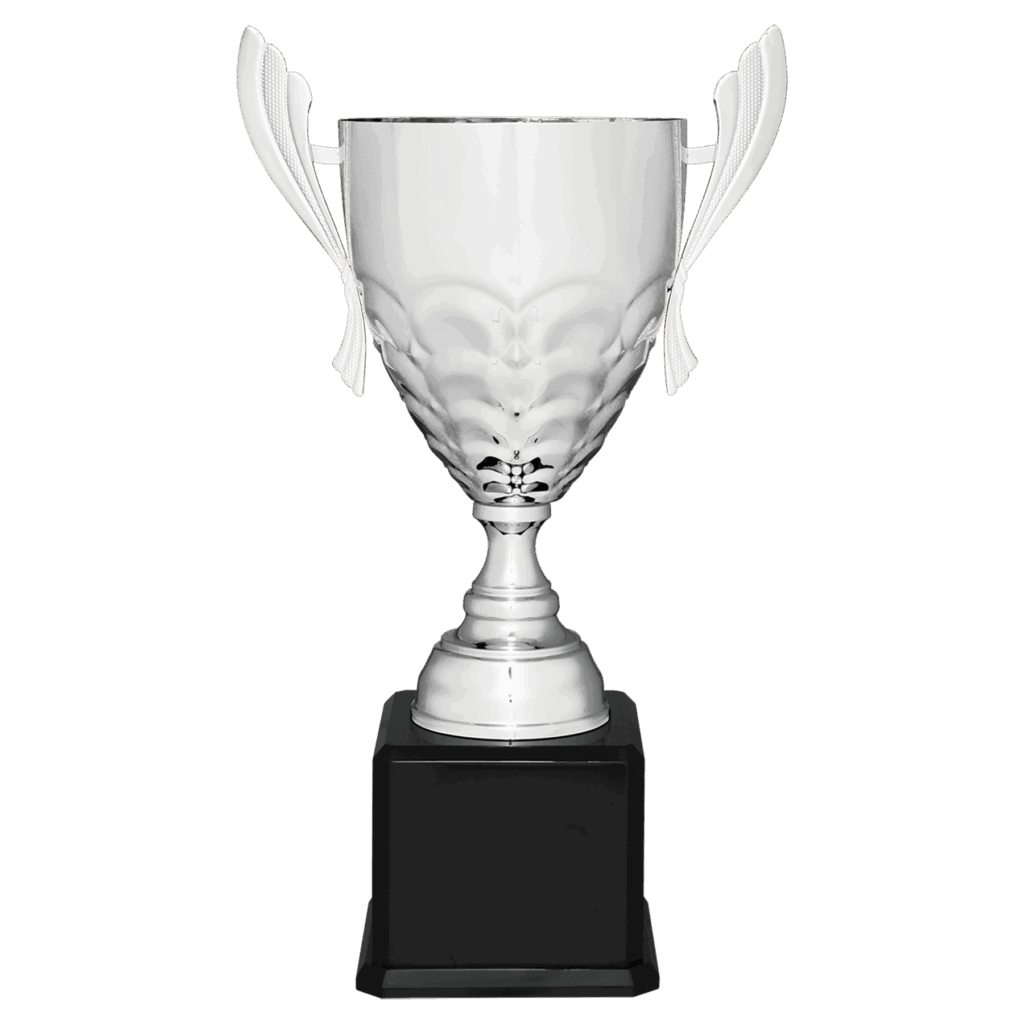 25 1/4" Silver Completed Metal Cup Trophy on Black Royal Piano Finish Base