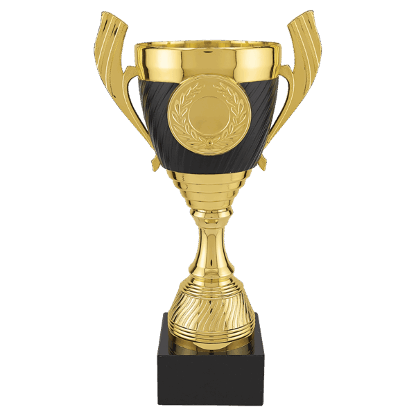 10 3/4" Gold with Black Completed Plastic Cup Trophy with Black Marble Base