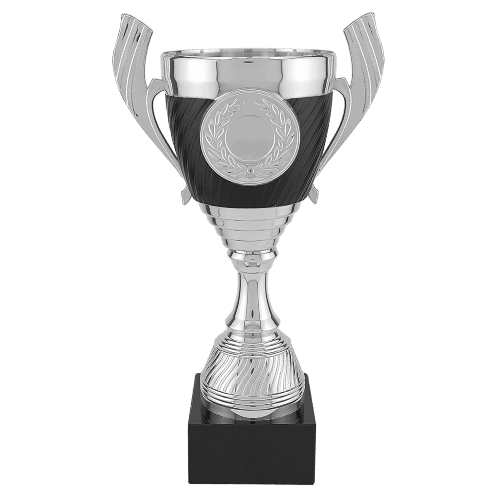 10 3/4" Silver with Black Completed Plastic Cup Trophy with Black Marble Base