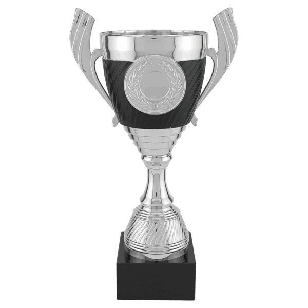 10 3/4" Silver with Black Completed Plastic Cup Trophy with Black Marble Base