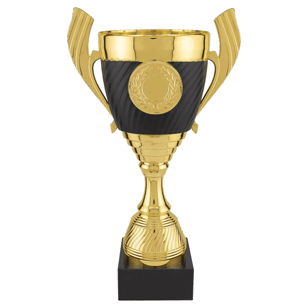 12 1/2" Gold with Black Completed Plastic Cup Trophy with Black Marble Base