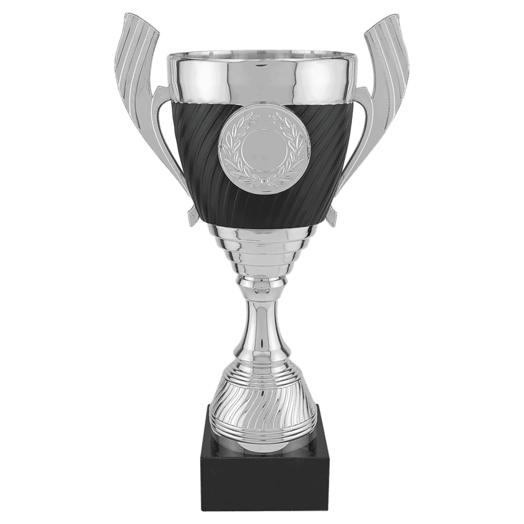 12 1/2" Silver with Black Completed Plastic Cup Trophy with Black Marble Base
