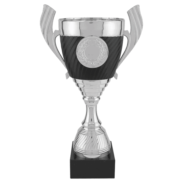 12 1/2" Silver with Black Completed Plastic Cup Trophy with Black Marble Base